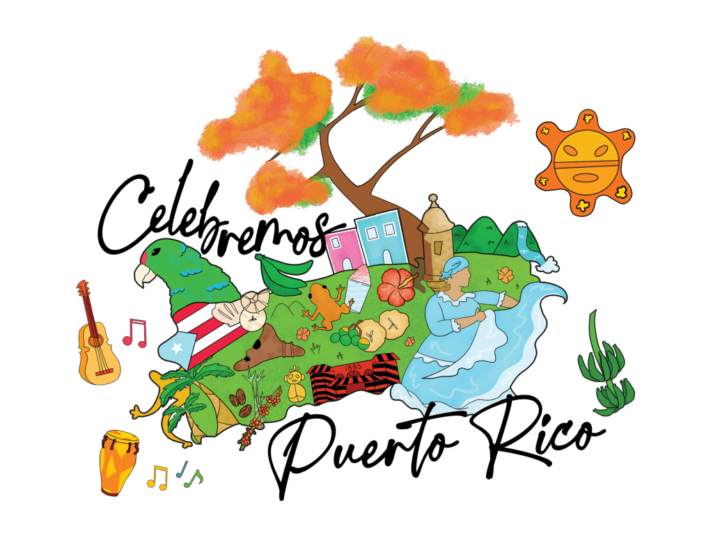 A colorful illustration reading 'Celebremos Puerto Rico'.