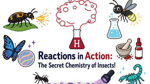 A graphic reading: "Reactions in Action: The Secret Chemistry of Insects!".
