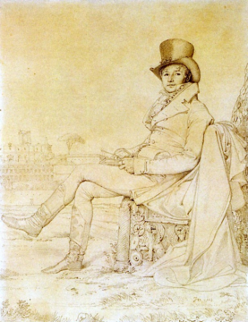 An old-style monochromatic illustration of a man with a top hat sitting in a chair.
