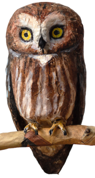 A papier mache saw whet owl.