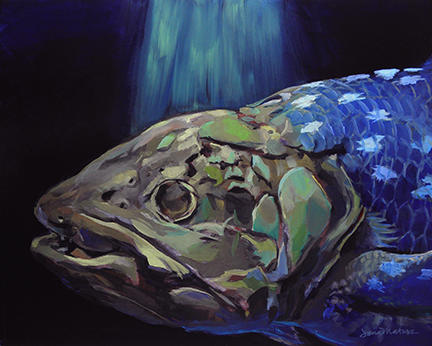 Print of an Oil Painting of a Coelacanth.