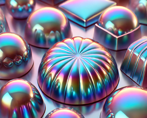 AI illustration of metallic-looking chocolate candies.