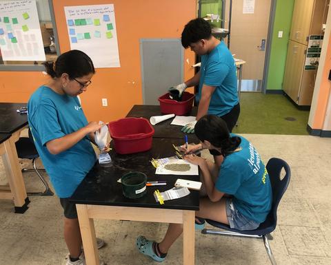 Students working at a table