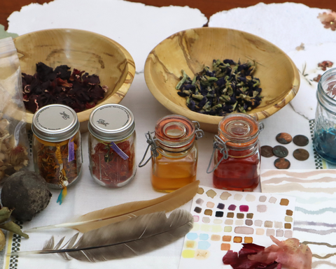 Several different art materials on display.