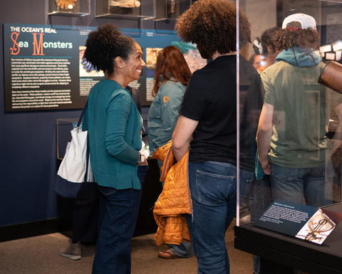 Museum guests enjoying the Sea Monsters gallery.