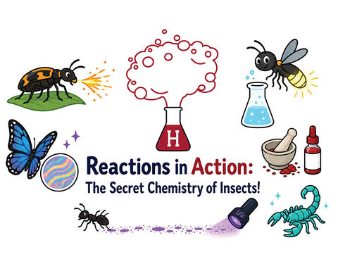 A graphic reading: "Reactions in Action: The Secret Chemistry of Insects!".